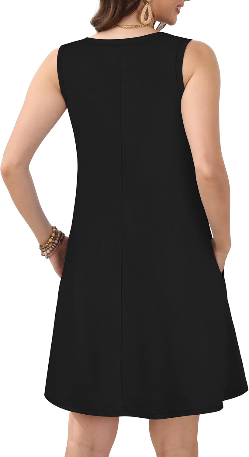 Womens Summer Dresses Casual Sleeveless Tshirt Sundress Beach Cover Up with Pockets Loose Tank Dress