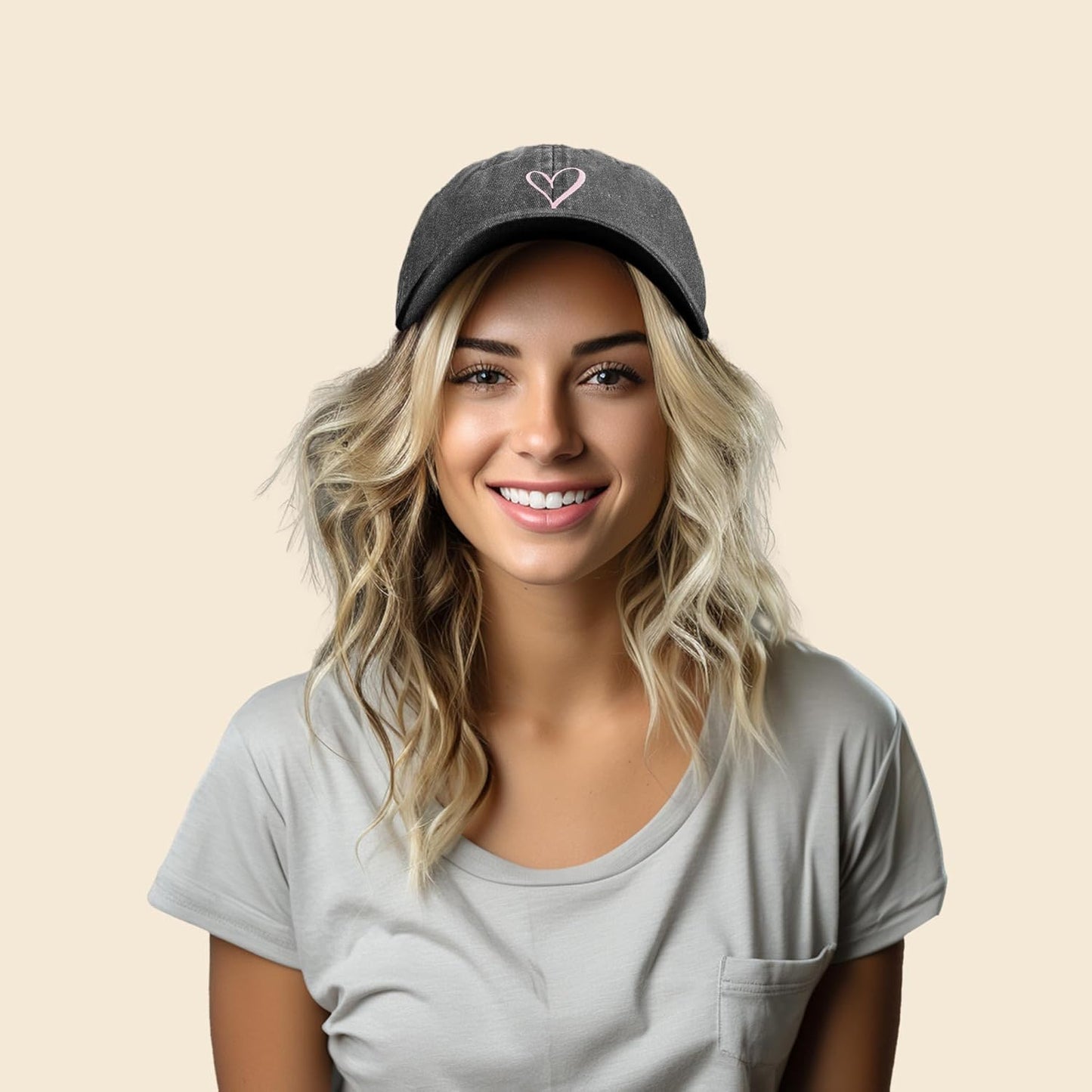 Hand Drawn Heart Hat Womens Embroidered Baseball Cap