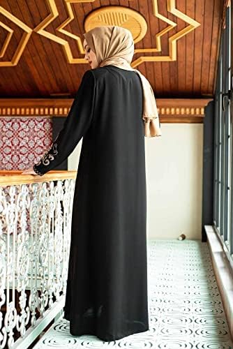Women's Embroidered Sleeves Abaya and Embroidered On The Side of The Zipper Long Sleeve Floor Length Turkish Fashion