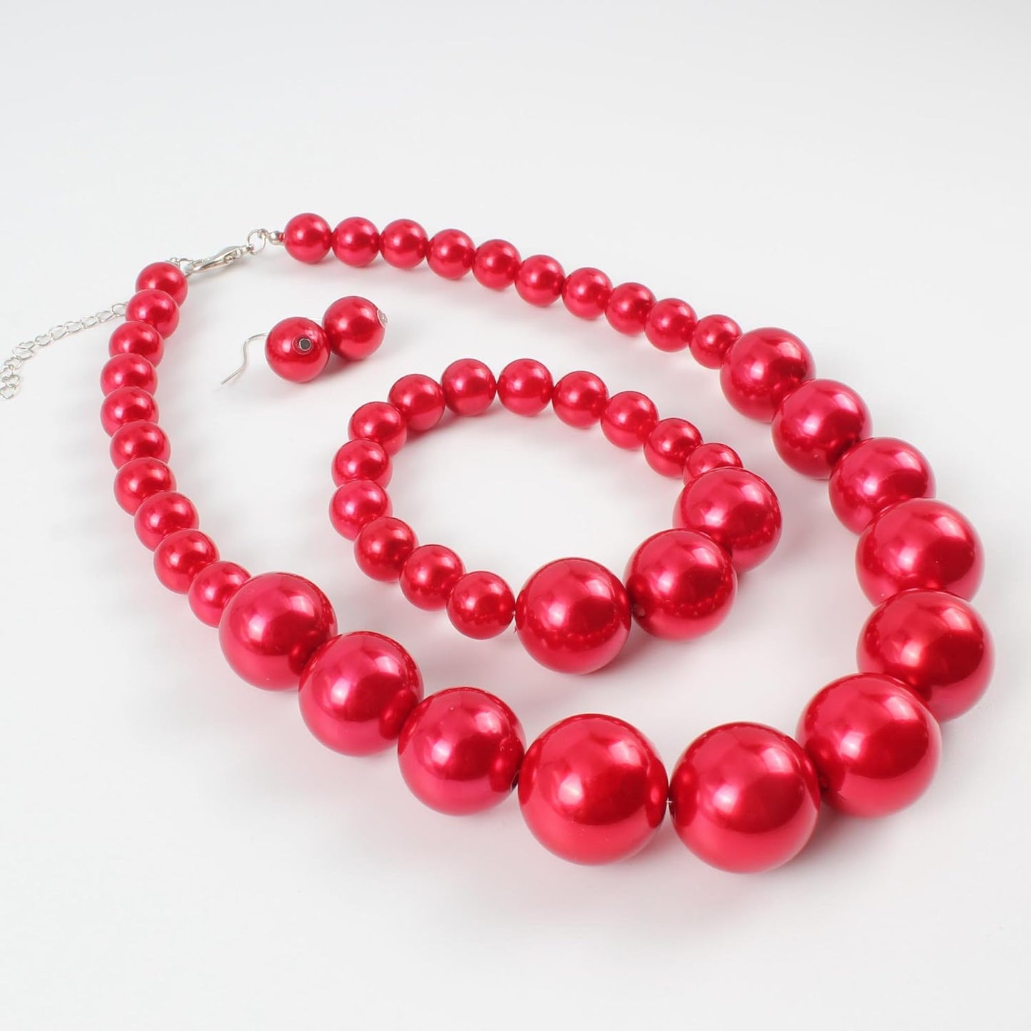 KOSMOS-LI Women's Large Big Simulated Pearl Statement 19" Necklace Bracelet and Earrings Jewelry Set