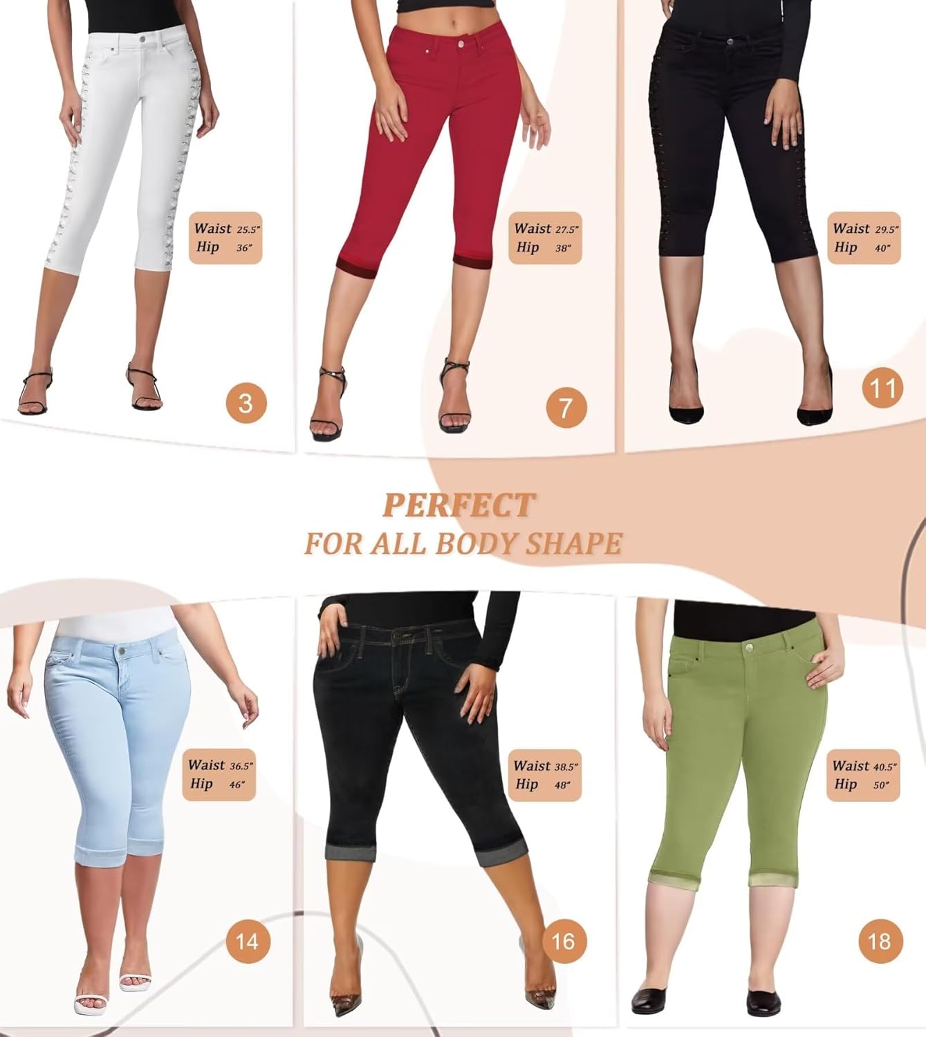 Hybrid & Company Women's Stretchy Slim Fit Denim Capri Jeans