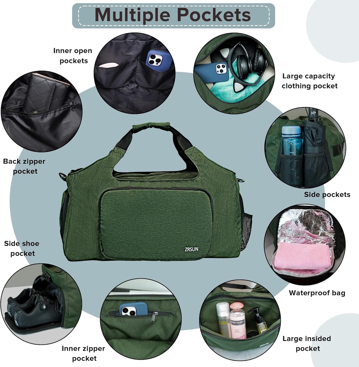Gym Bags for Men Women, Sports Duffle Bag, Travel Gym Bag with Shoes Compartment and Wet Pocket, Foldable, Lightweight for Travel, Gym, Yoga