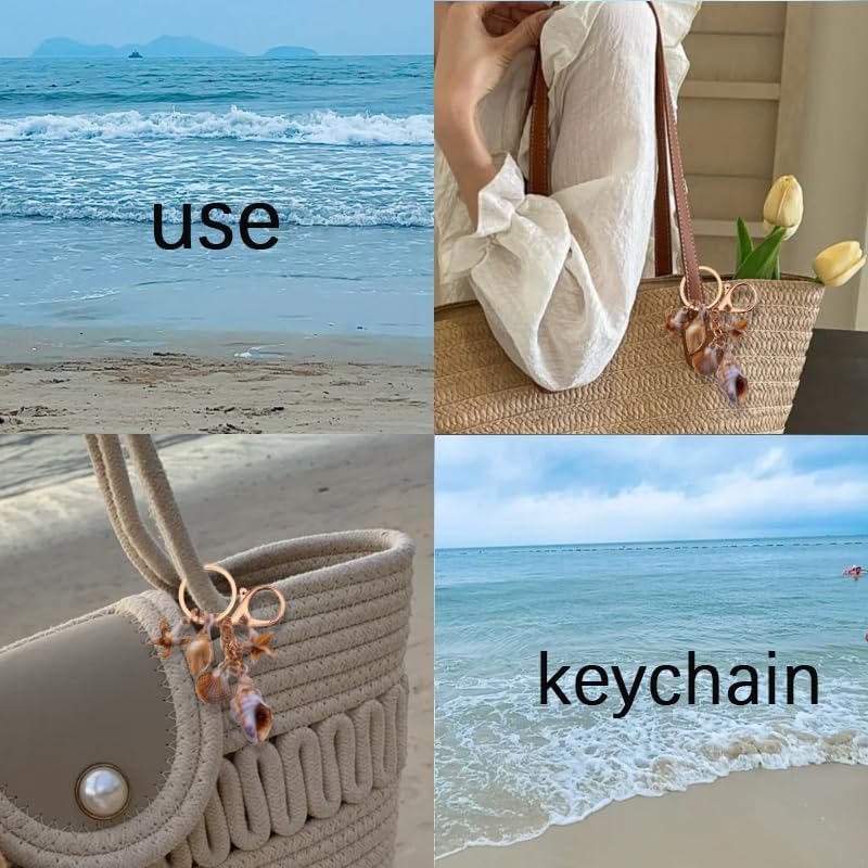 Beach Seashell Keychain Charm for Girls Ocean Starfish Key Chain Gold Bag Keyring Beach Theme Gifts for Women