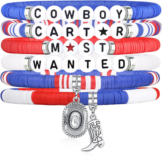 IDesign 6 Pcs Western Bracelet Gifts for Cowboy Cowgirl Christmas Valentine's Day Fans Party Concert Women Men Fans
