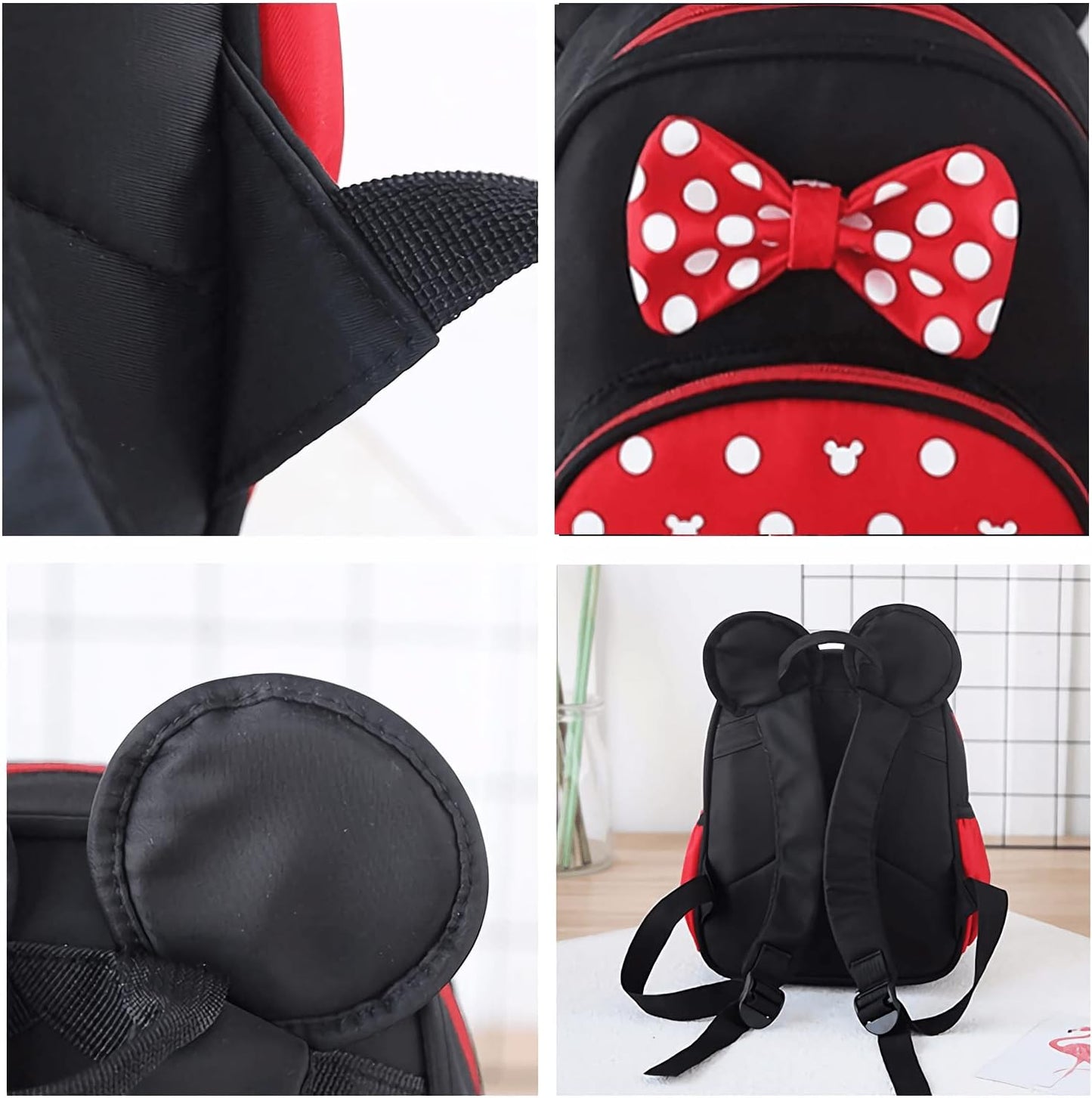 Cute Mini Backpacks, Red Cartoon Bag, Mouse Ears Bowknot Travel Daypack
