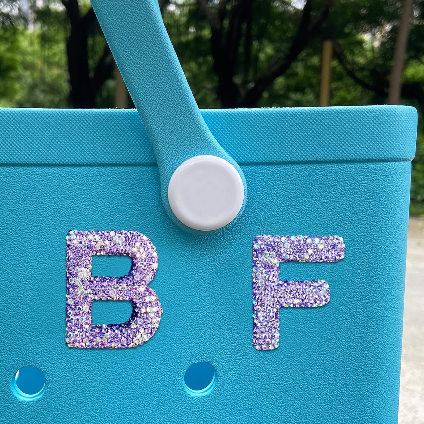 Diamond Letter Charms for Bogg Bag, Alphabet Sparkling Purple Rhinestones Lettering Accessories Charms for Simply Southern Bag, Insert Letters Charm for Handbag Beach Tote.