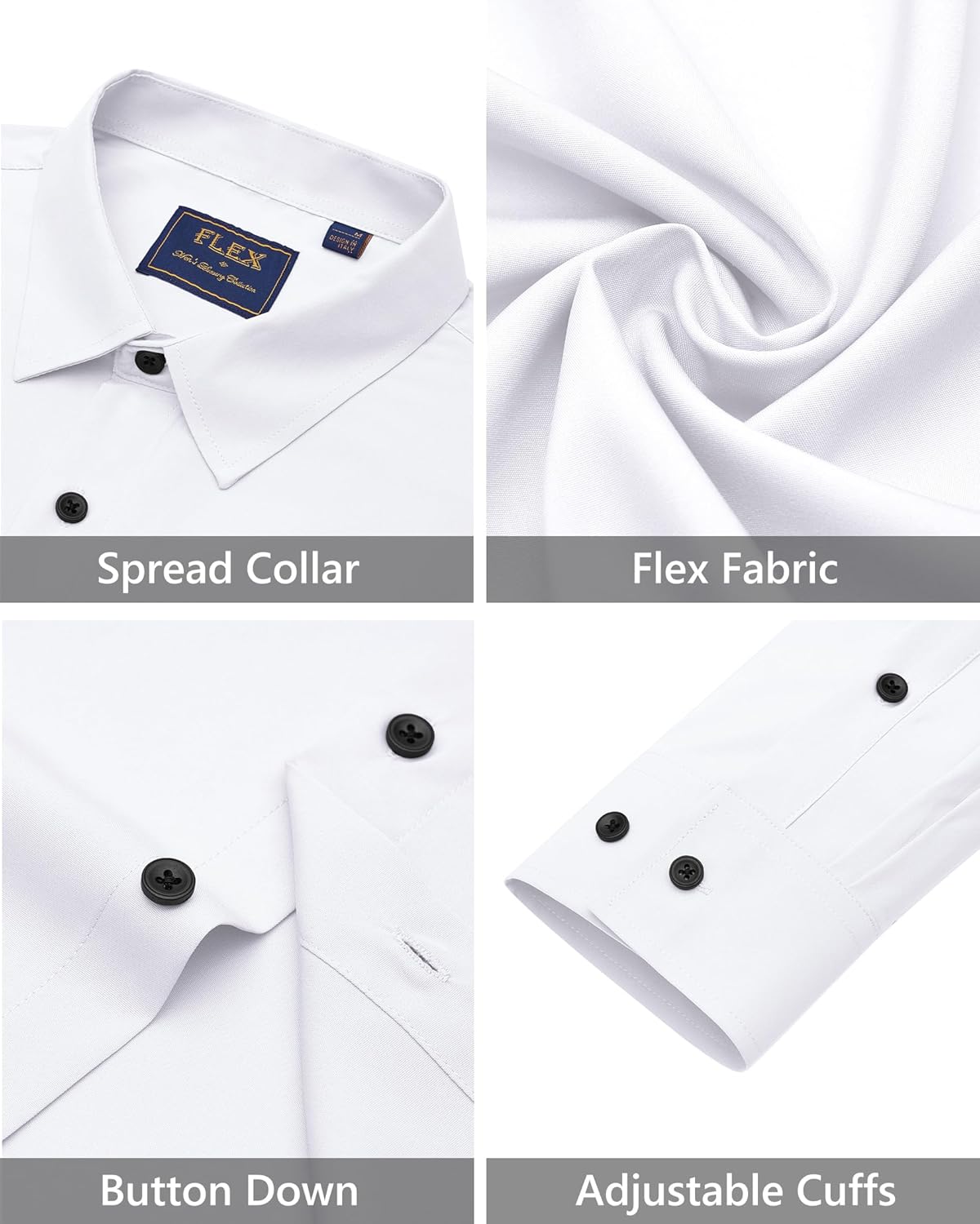 J.VER Men's Dress Shirts Stretch Long Sleeve Formal Shirt Solid Business Casual Button Down Shirts for Wedding Prom