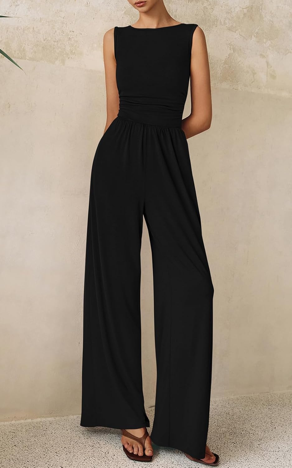 PRETTYGARDEN One Piece Jumpsuits for Women Dressy Casual Sleeveless Crewneck Wide Leg Rompers Jumpers Vacation Summer Outfits