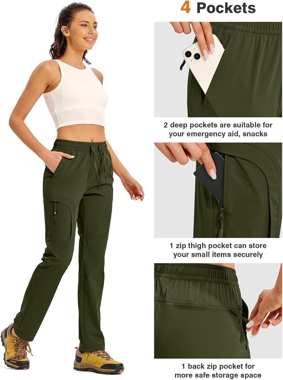 TBMPOY Women's Hiking Pants Water Resistant Lightweight Quick Dry Cargo Travel Fishing Work Camping Pant with 4 Pockets