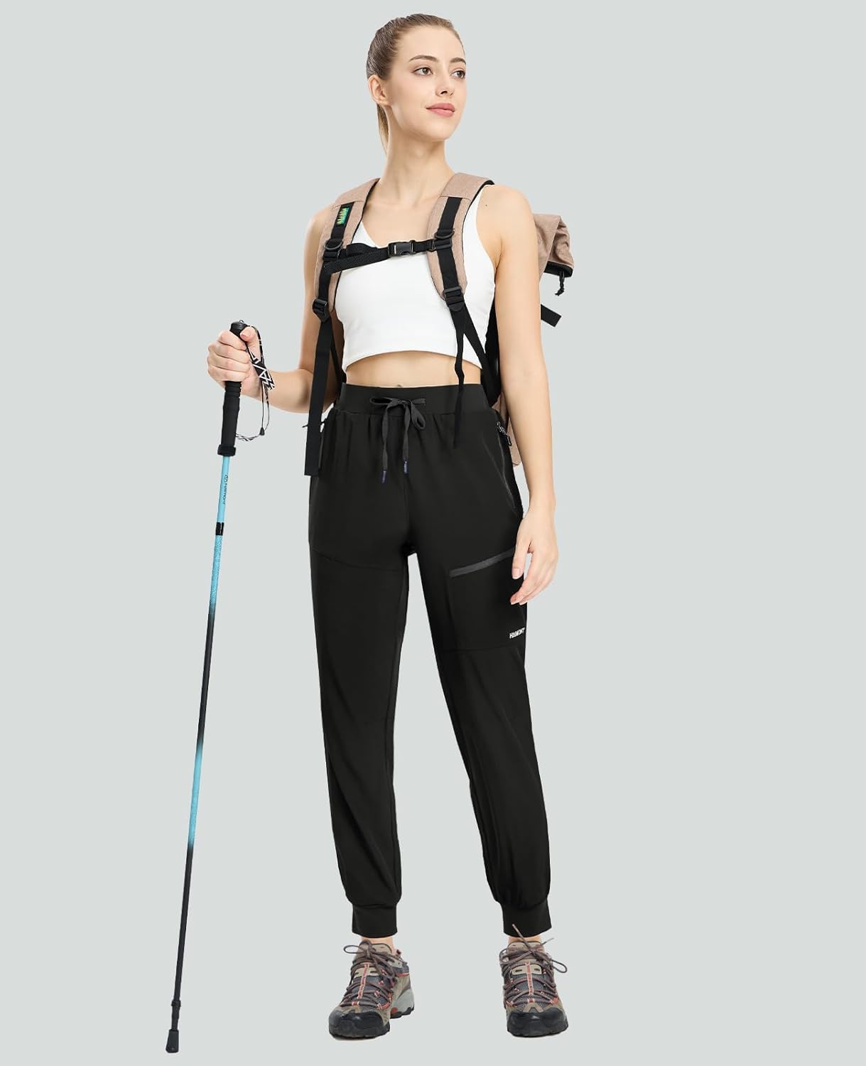 Haimont Women's Hiking Pants Joggers Lightweight Quick Dry Elastic Waist Stretch Pants with Zip Pockets Travel Camping