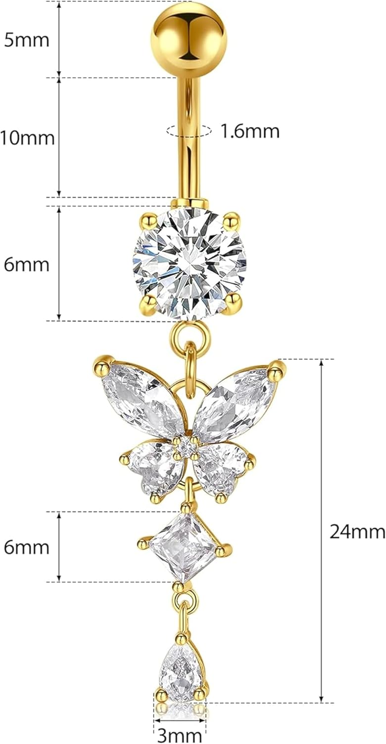JIESIBAO 14G Belly Button Rings,316L Stainless Steel Heart CZ Navel Barbell Stud Jewelry Dangle Curved Navel Rings Heart Belly Ring Piercing for Women Men 10mm