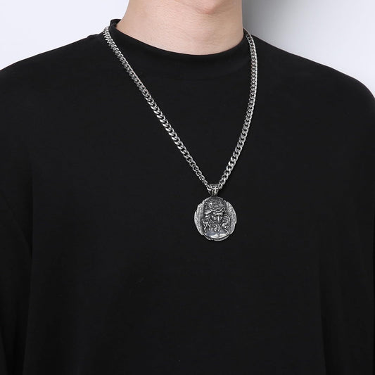 HZMAN Jesus Pendant Necklace for Men Retro Stainless Steel Medal Pendant Necklace Amulet Jewelry Gift
