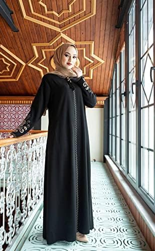 Women's Embroidered Sleeves Abaya and Embroidered On The Side of The Zipper Long Sleeve Floor Length Turkish Fashion