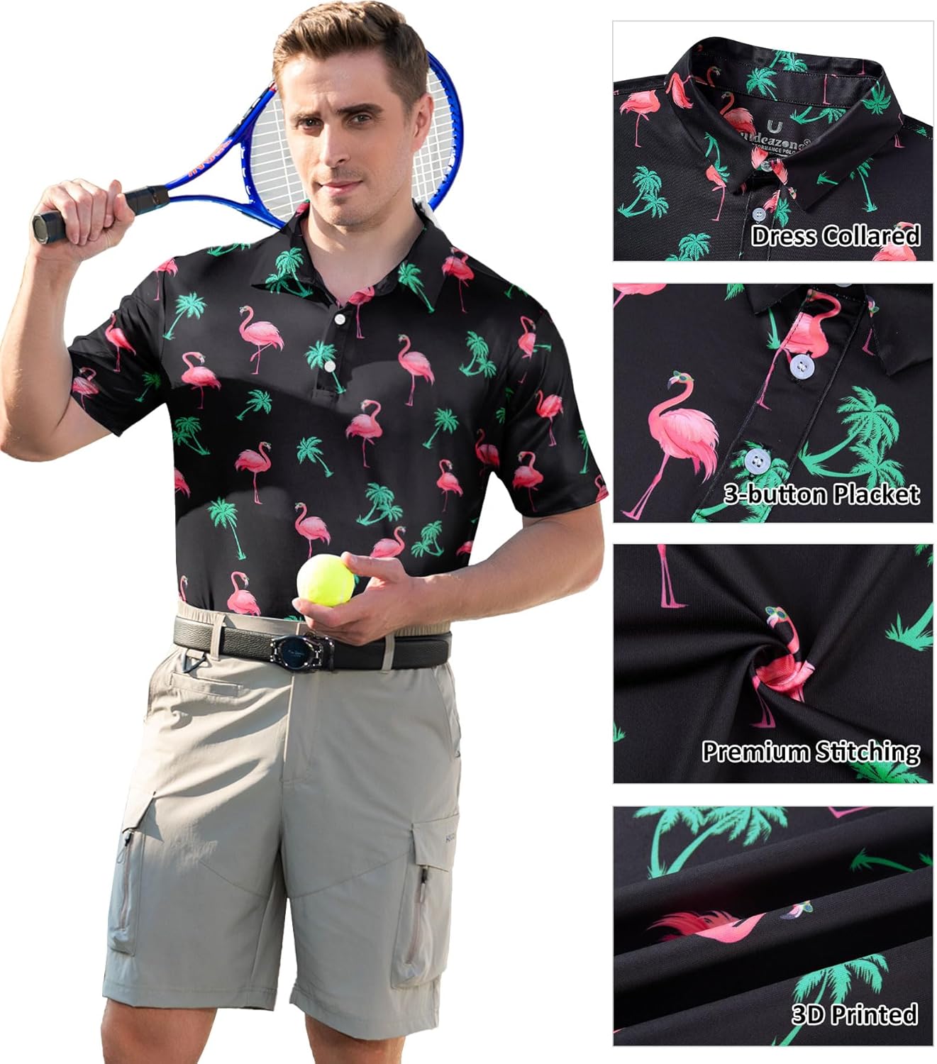 uideazone Mens Polo Shirts Short Sleeve Dry Fit 3D Print Moisture Wicking Funny Golf Shirt