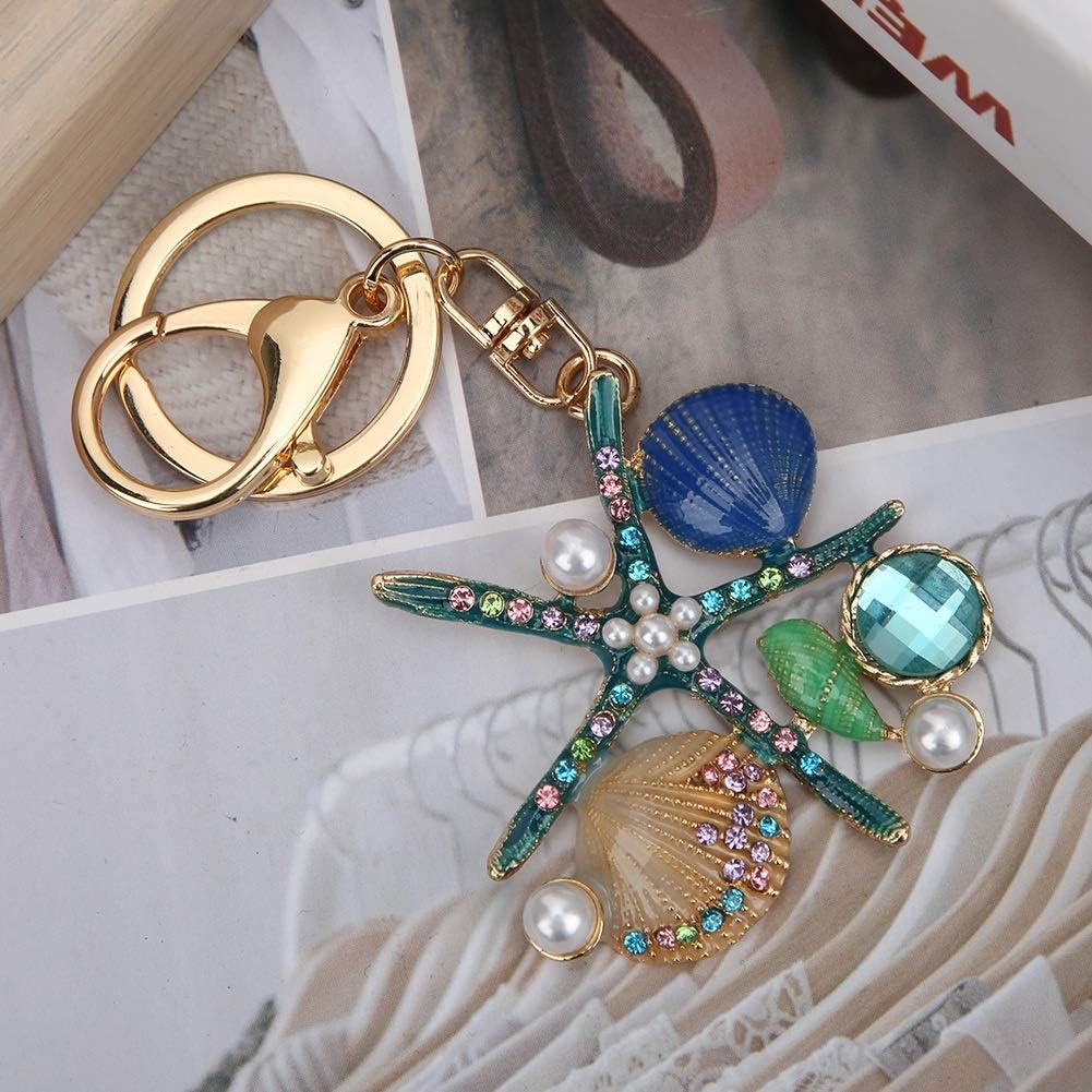HEEPDD Crystal Rhinestone Keychain, Cute Starfish Scallop Shape Key Chain Sparkling Key Ring Charm Purse Pendant Handbag Bag Decoration Holiday Gift