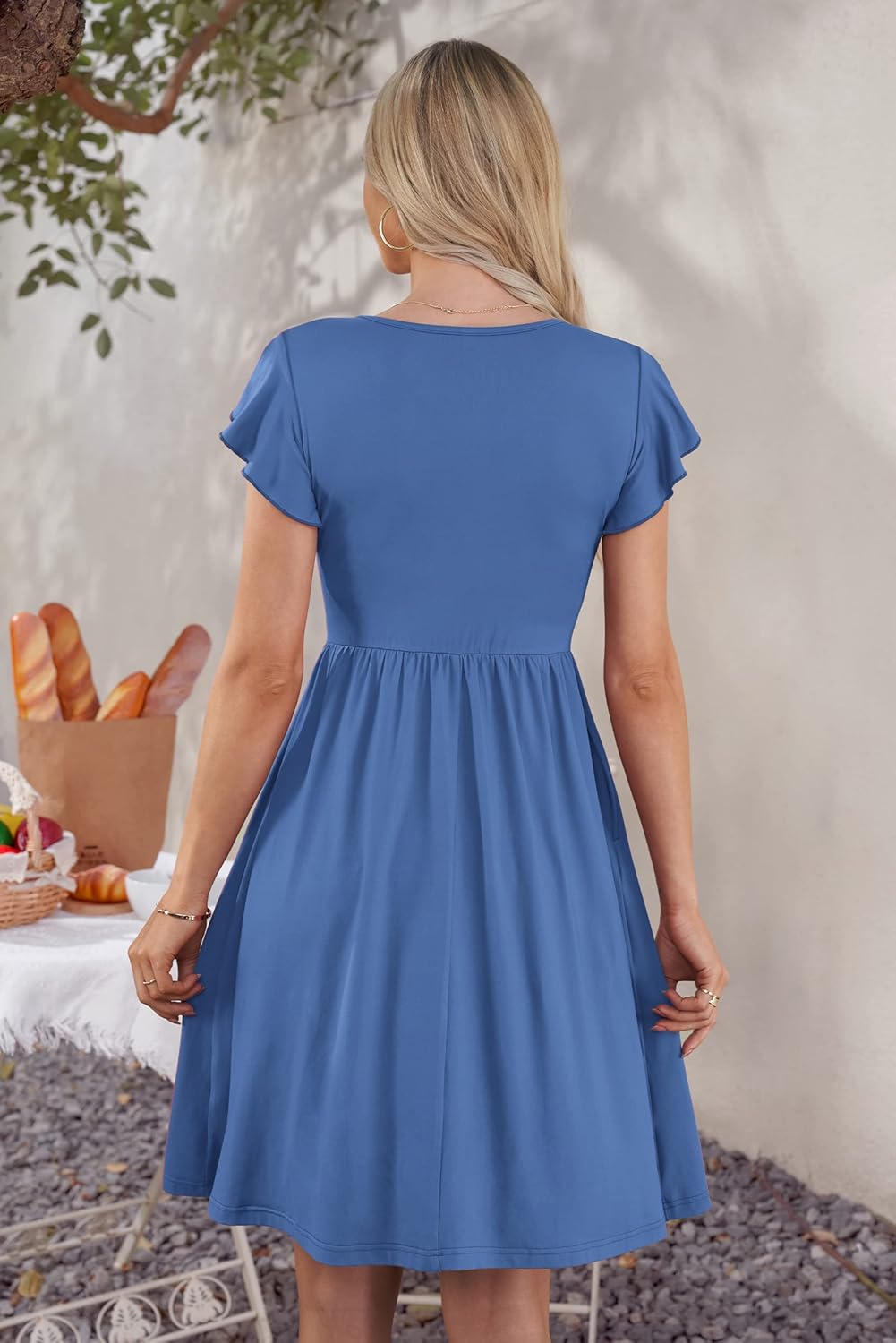 WNEEDU Women Summer Dresses Sleeveless Casual Loose Swing Button Down Midi Dress with Pockets