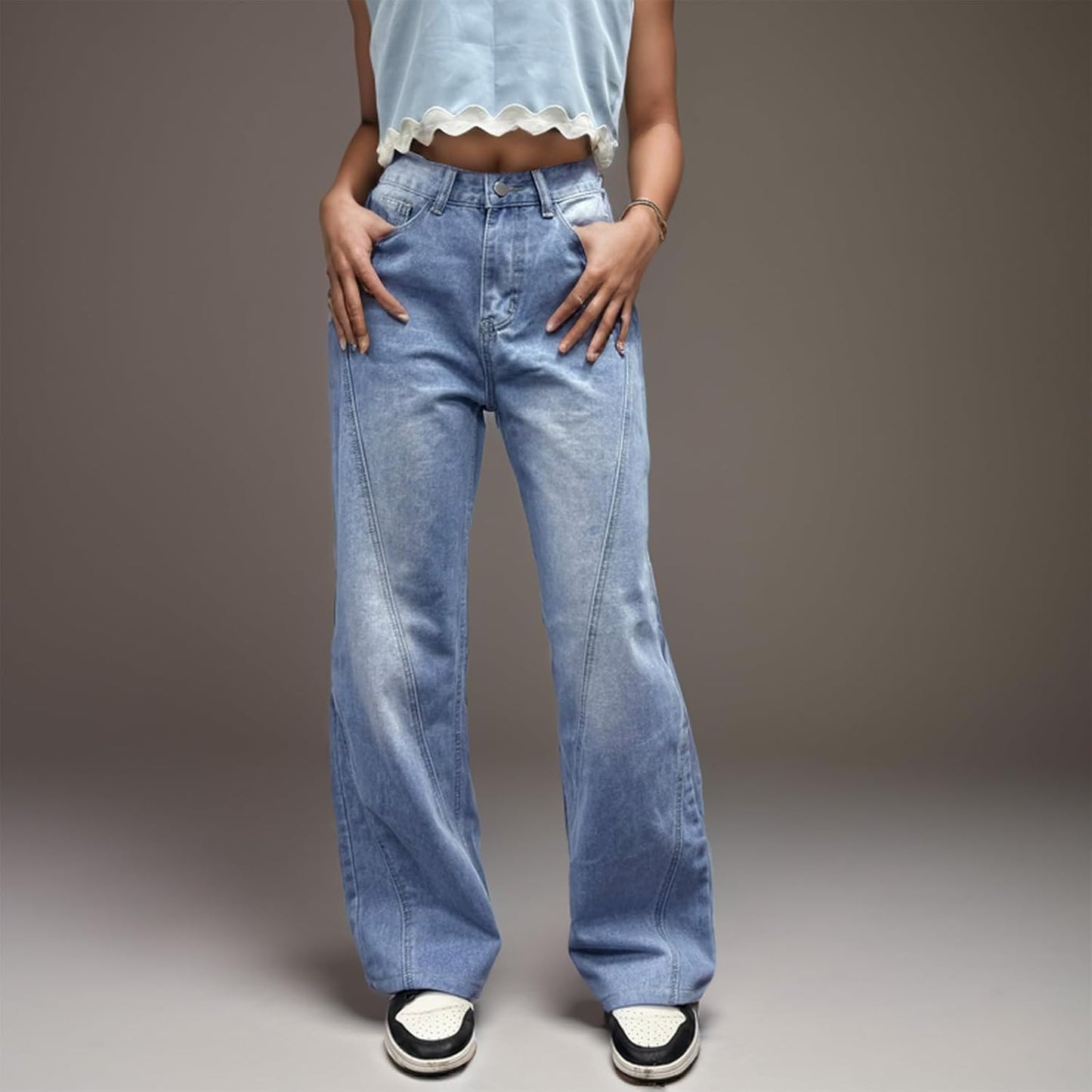 Vintage Mid Waist Jeans for Women Boyfriend Mom Wide Leg Jean Baggy Straight Leg Relaxed Fit Long Denim Pants
