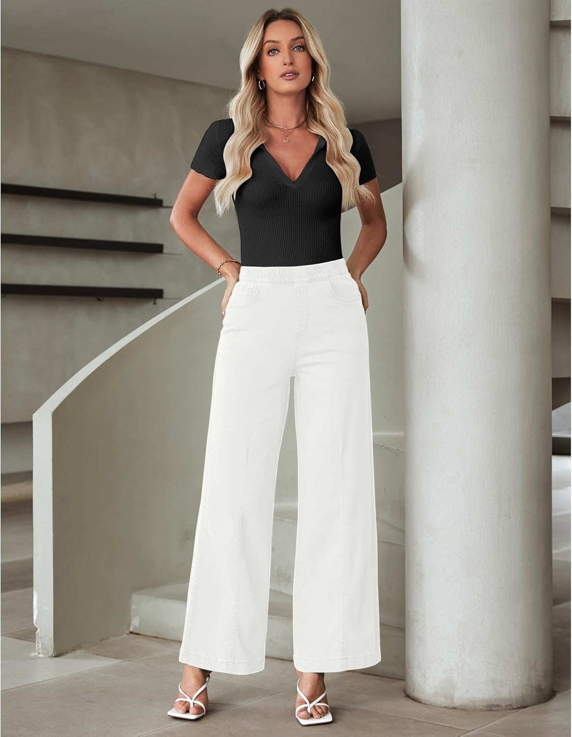 LookbookStore Wide Leg Jeans for Women Trendy High Waisted Trousers Stretchy Baggy Denim Pants