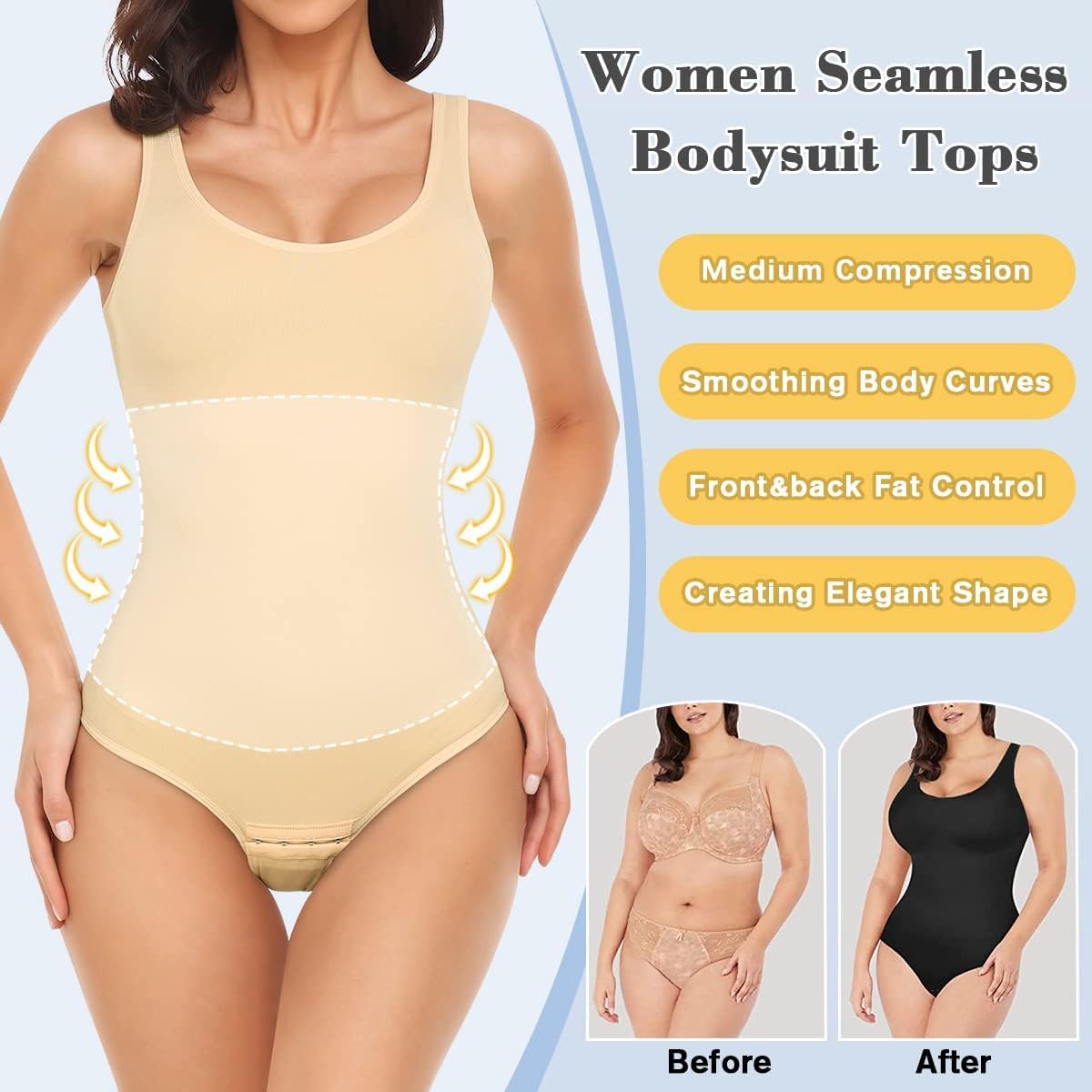 VVX Bodysuit for Women - Tummy Control Seamless Tops Compression Butt Lifting Shapewear Bodysuits