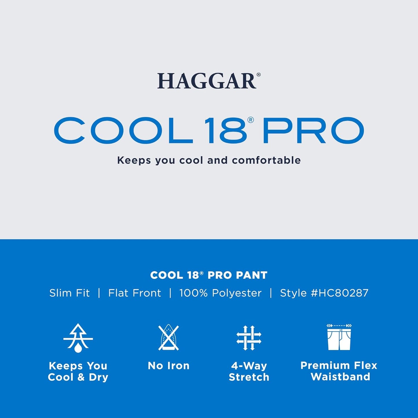 Haggar Men's Cool 18 Pro Slim Fit Flat Front Dress Casual Stretch Golf Pant