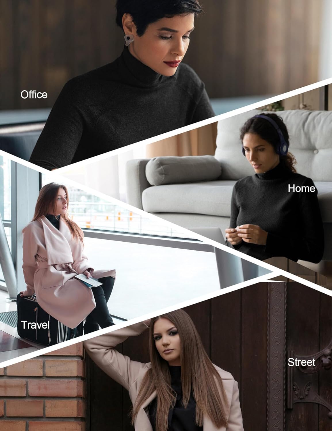 HOPLYNN 3 Pack Turtlenecks Women Long Sleeve Pullover Baselayer Undershirts Tops Turtle Neck Mock Shirts
