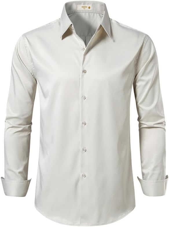 Men's Dress Shirts Formal Slim Fit Stretch Long Sleeve Button Down Shirt for Men Wrinkle Free Collar Business Shirts