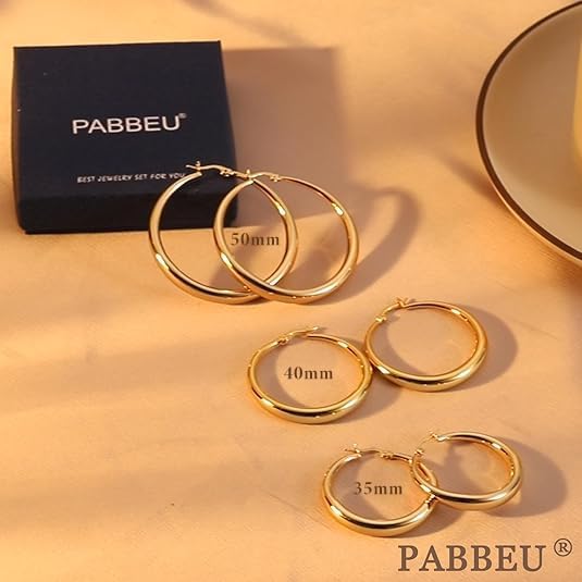 PABBEU S925 Sterling Silver Hoop Earrings Large Silver Hoop Earrings for Women Hypoallergenic Lightweight Big Thick Silver Hoop Earrings for Women Girls 35/40/50/60/70mm