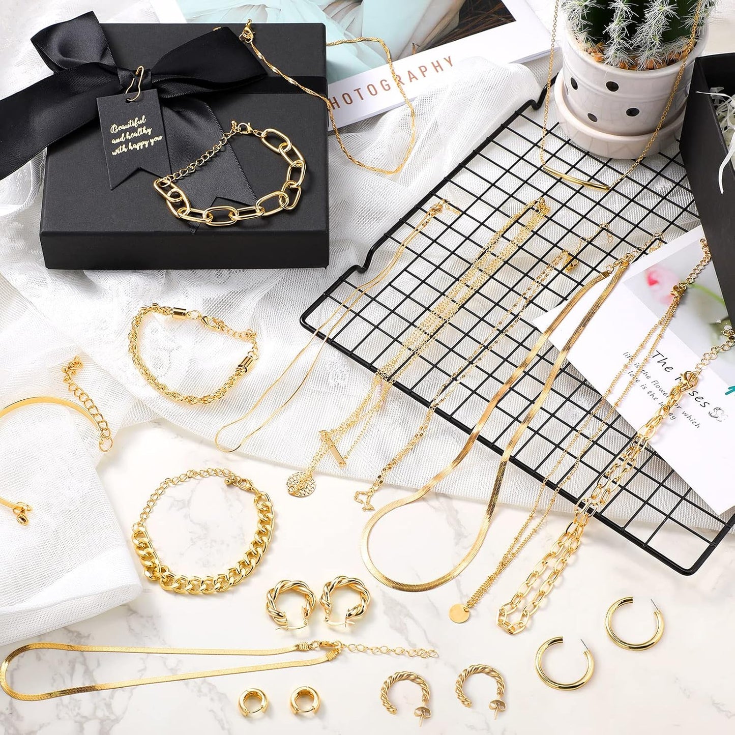 Tiamon 12 Pcs Gold Silver Jewelry Sets for Women Layered Set of Earring Necklace Bracelets for Men Jewelry Gifts