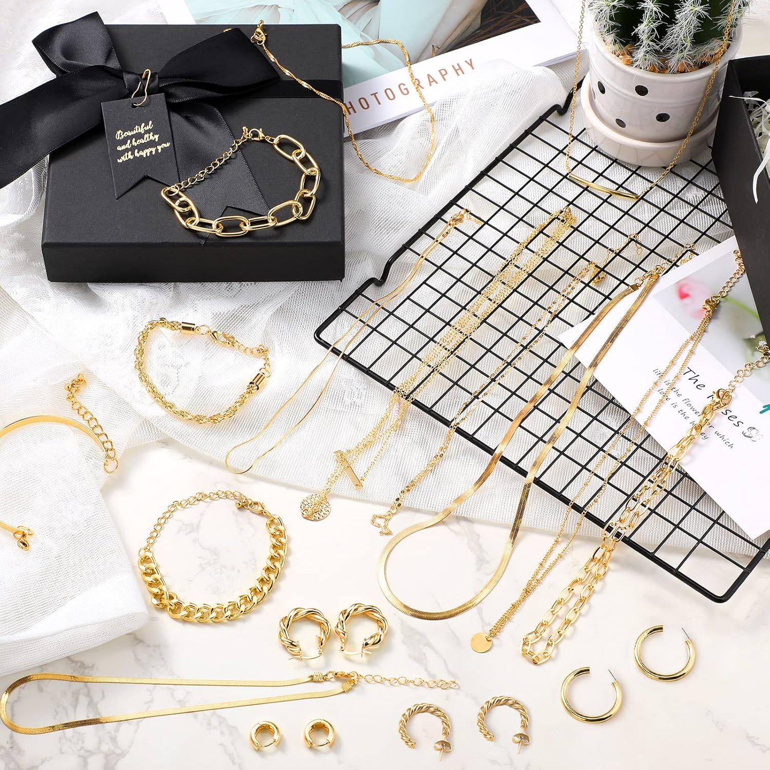 Tiamon 12 Pcs Gold Silver Jewelry Sets for Women Layered Set of Earring Necklace Bracelets for Men Jewelry Gifts