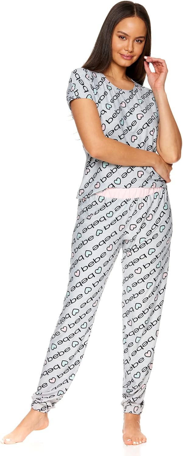 bebe Womens PJs Sets 2 Piece with Tee and Pajama Pants,Women's Sleepwear, Ladies Pajamas Sets