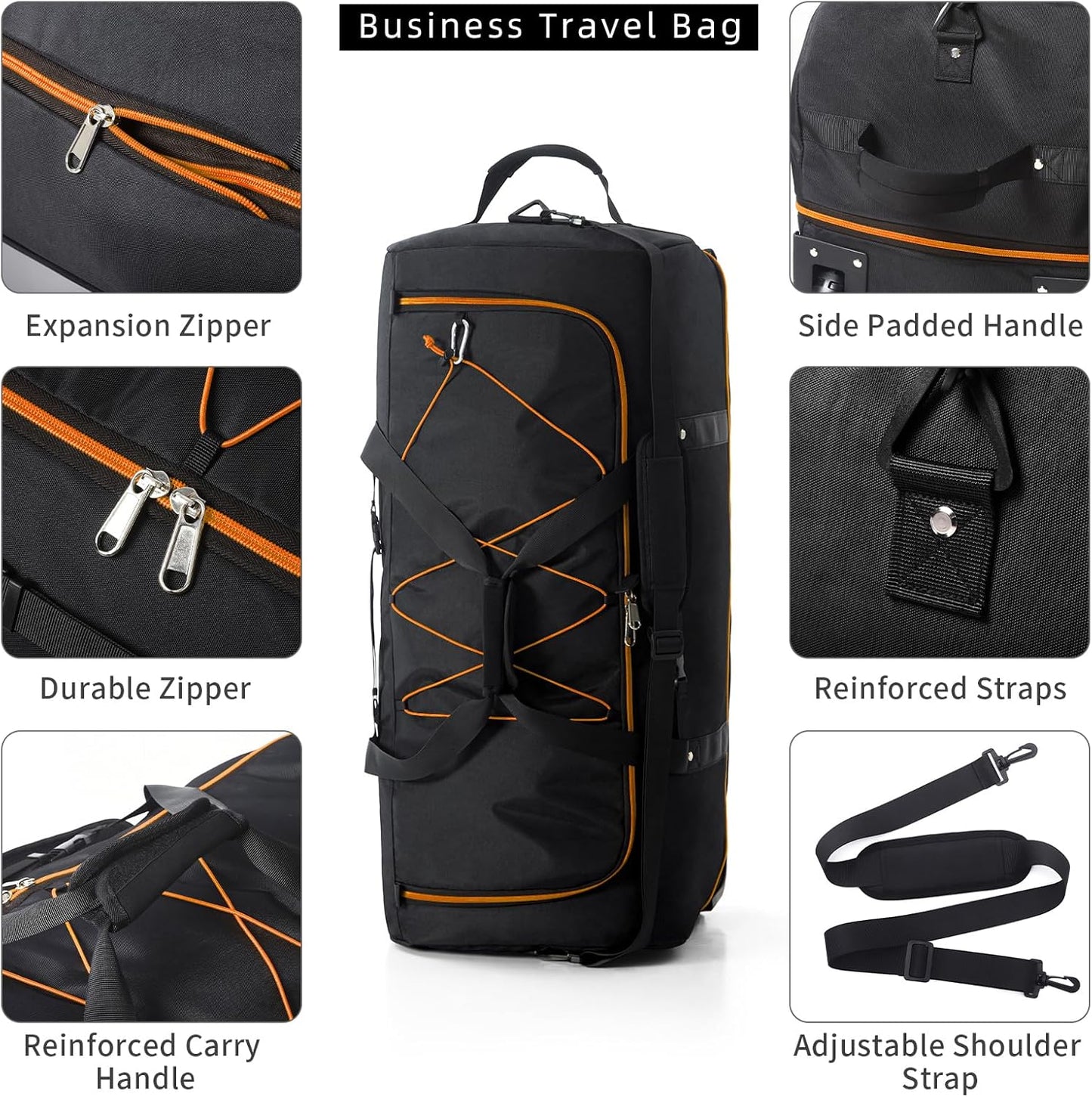 Vomgomfom Expandable from 110L to 140L 31.5" Rolling Duffle Bag with 2 Wheels,Foldable Travel Duffel Bag with Large Convertible Compartment Pocket