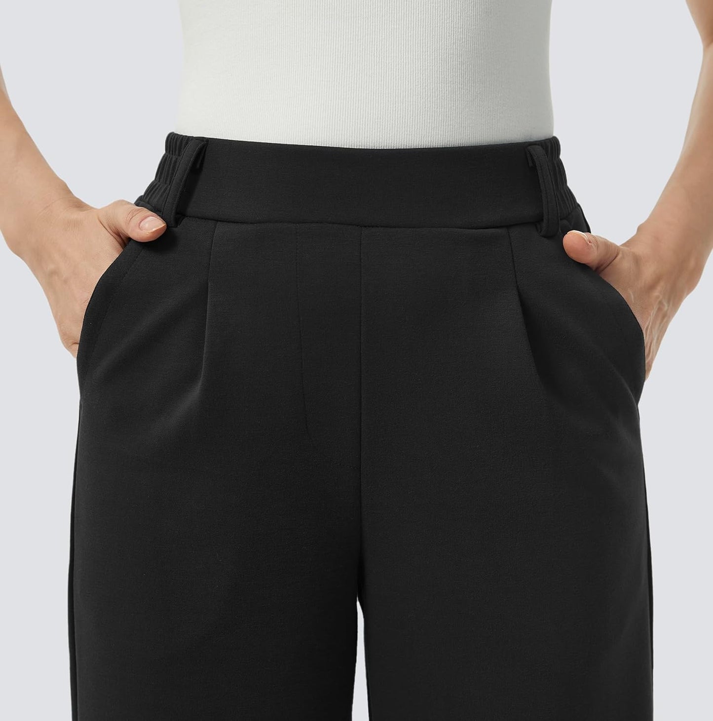 AFITNE Womens Wide Leg Work Pants High Waist Pull On Dress Pants Elastic Waistband Casual Slacks with Thick Fabric