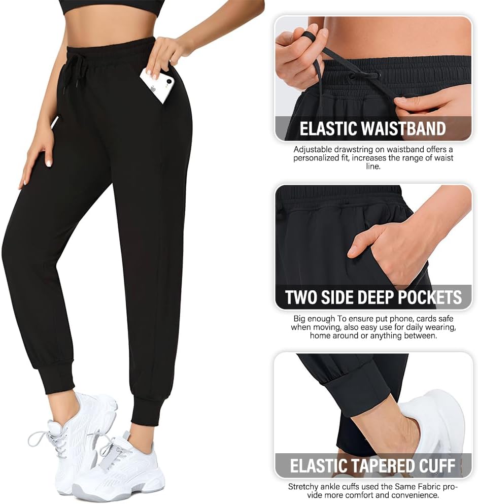 2 Pack Women's Joggers with Pockets Tapered Sweatpants for Women Lounge Workout Jogging Pants for Yoga Running