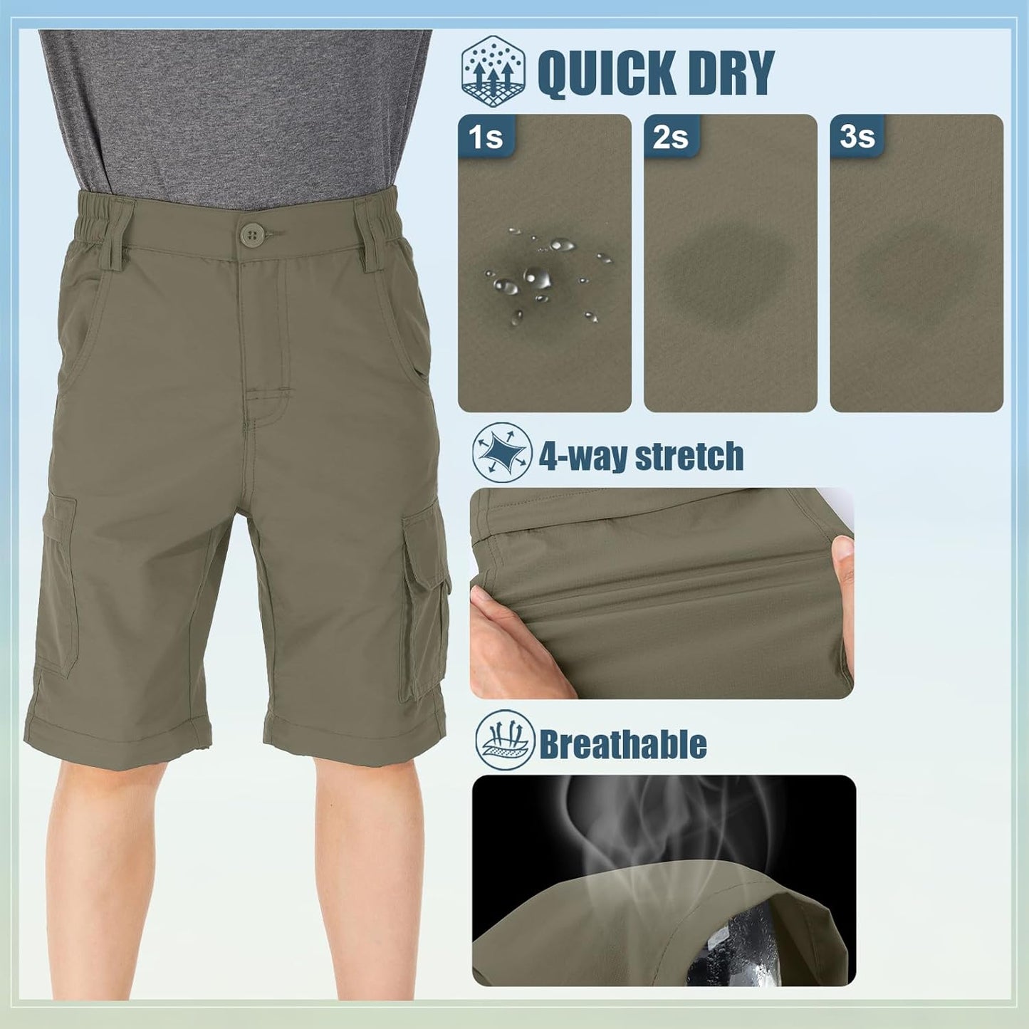 Kids' Cargo Pants, Boy's Casual Outdoor Quick Dry Waterproof Hiking Climbing Convertible Trousers #9016
