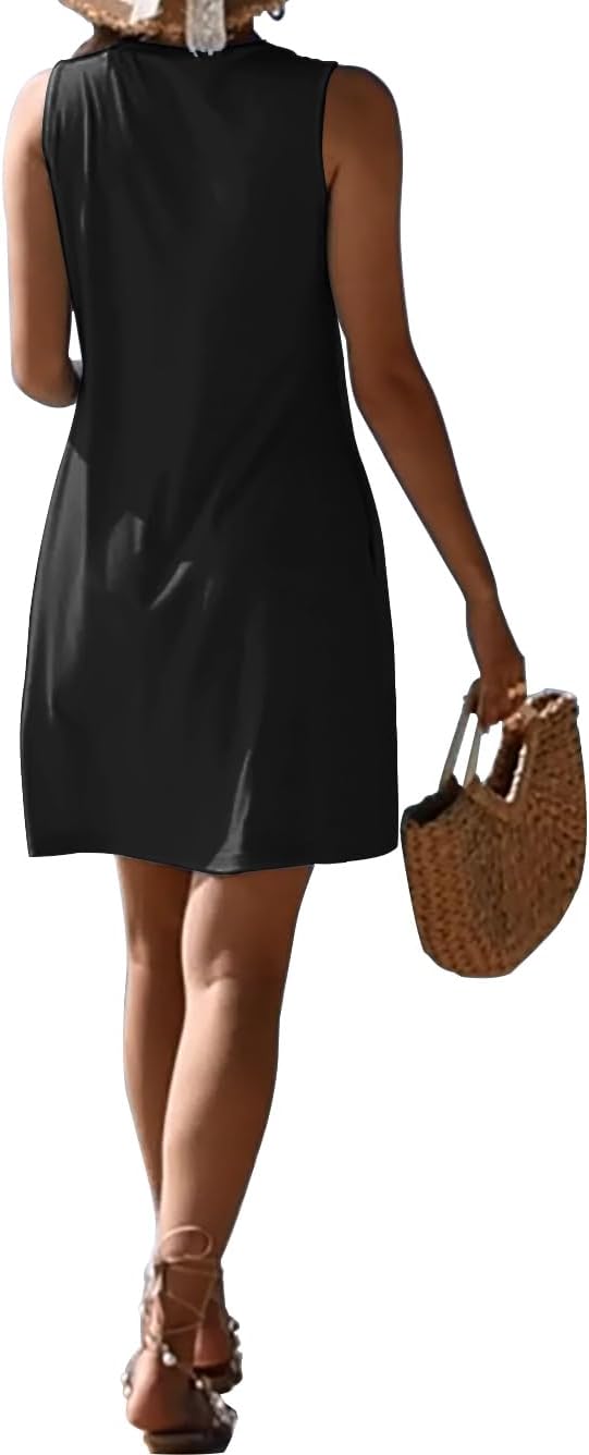 Pleated Front Summer Dresses for Women 2025 Casual Beach Floral Print Sundress Boho Tank Dress