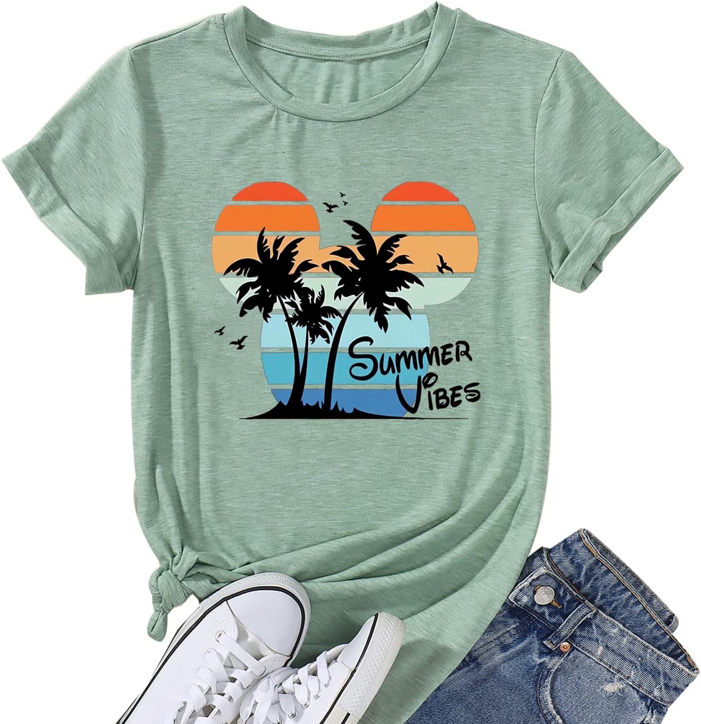 Cute Graphic Tees for Women Sunshine Mixed with A Little Hurricane Funny Saying Letter Print T Shirt
