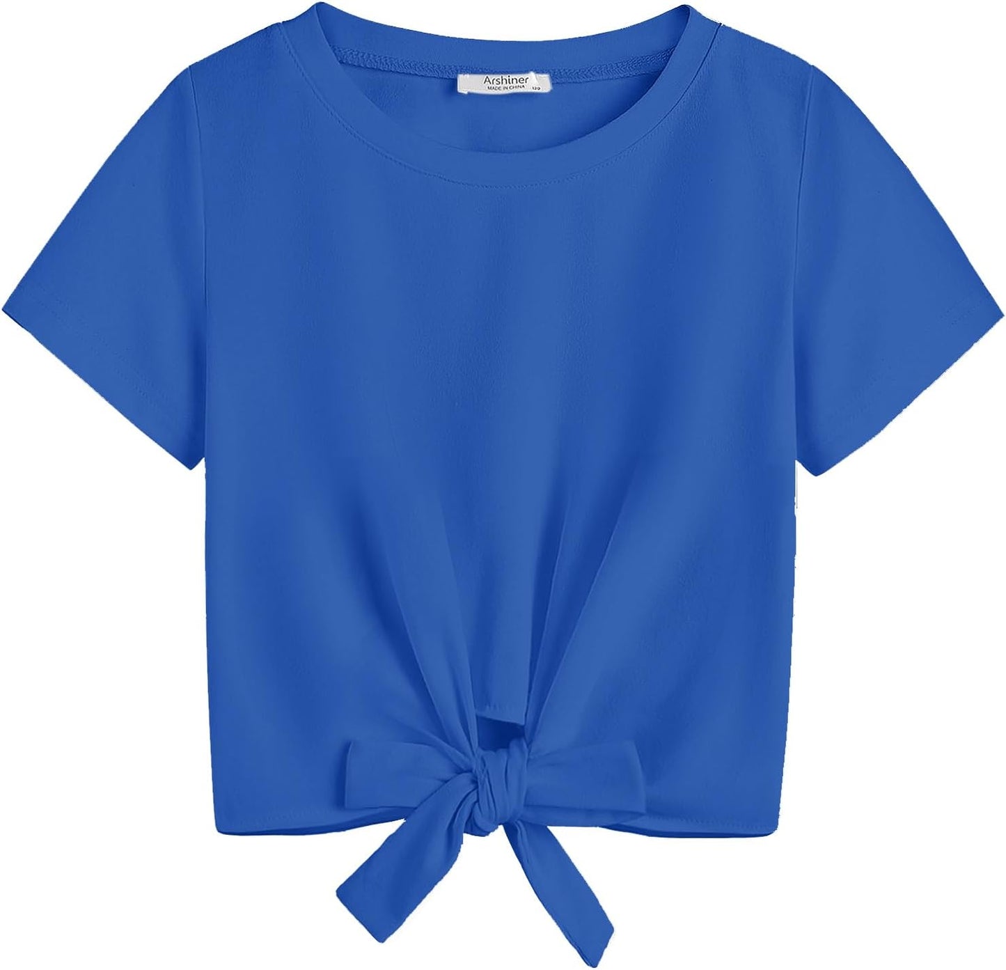 Arshiner Girls Short Sleeve Shirts Tie Knot Front Tops T Shirts for Kids Crewneck Cute Casual Tie Dye Tee Blouse