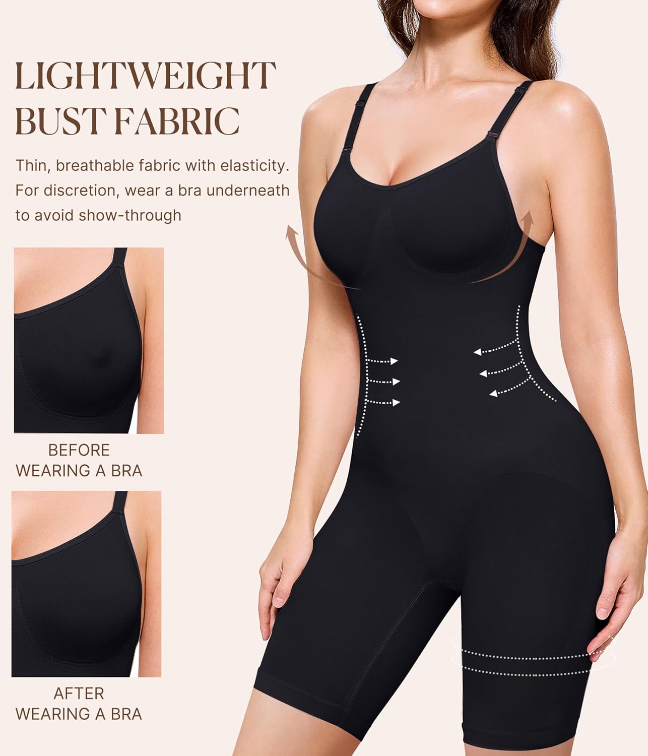 BRABIC Waist Trainer Bodysuit for Women Tummy Control Shapewear Round Neck Seamless Butt Lifter Full Body Shaper