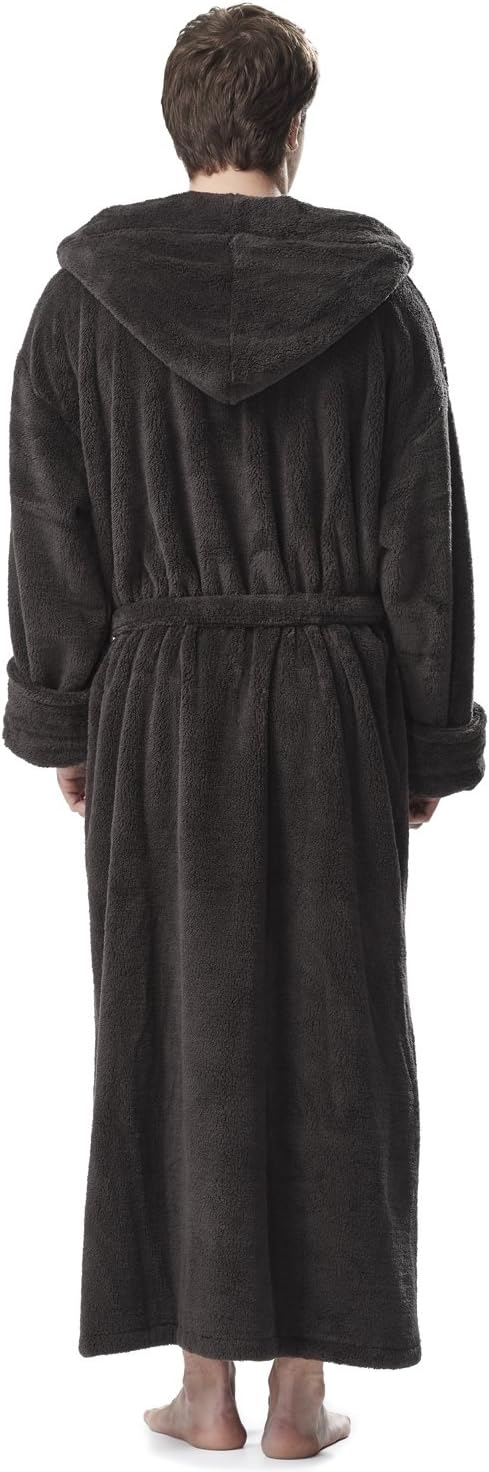 Arus Men's Fleece Robe, Long Hooded Turkish Bathrobe