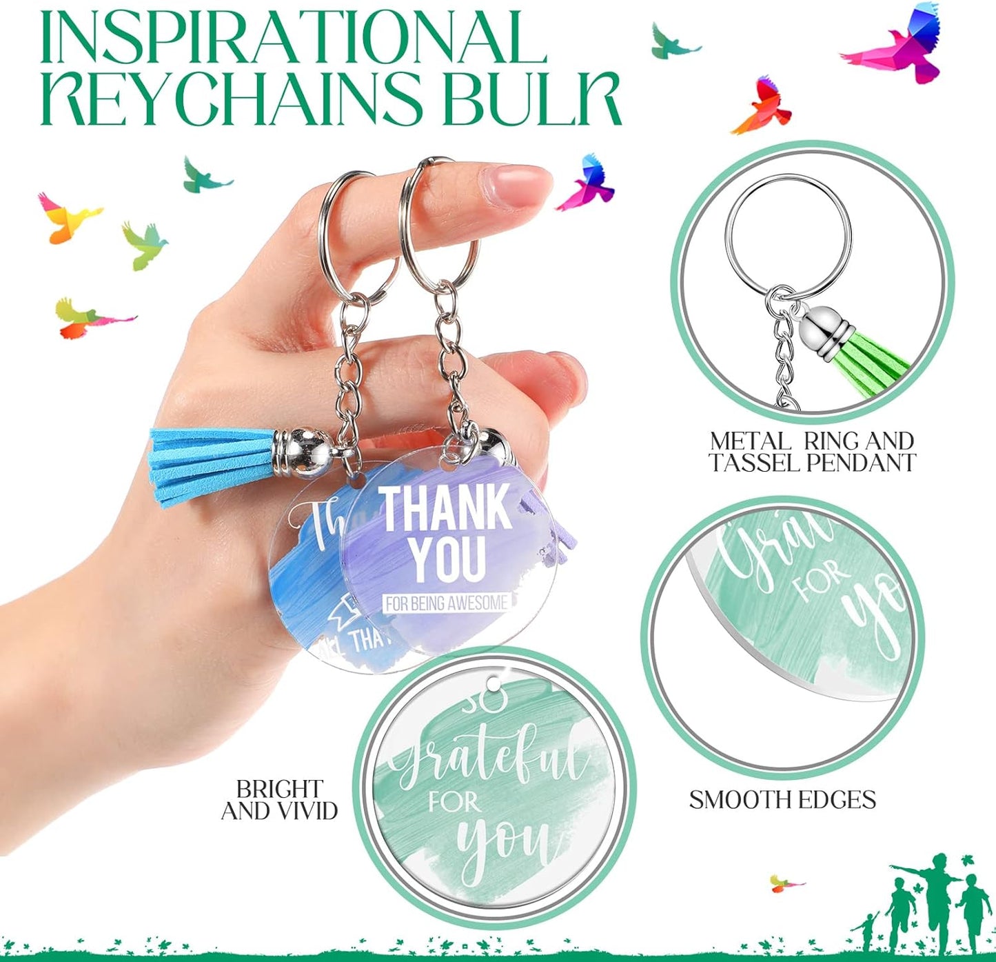Chunful 20 Sets Thank You Gift Employee Appreciation Key Chains Bulk Motivation Keychain with Tag for Teacher Housekeeping Coworkers Volunteers