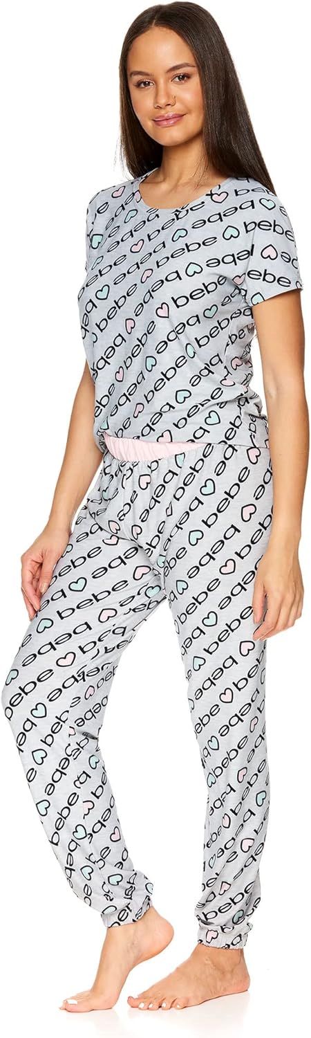 bebe Womens PJs Sets 2 Piece with Tee and Pajama Pants,Women's Sleepwear, Ladies Pajamas Sets