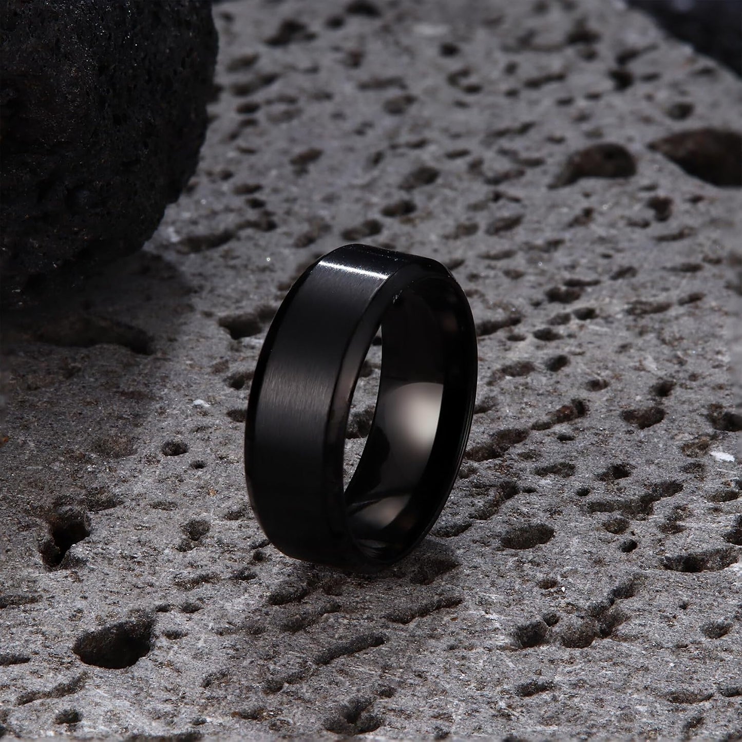 Jstyle Stainless Steel Rings for Men Women 8MM Wedding Band Rings Matte Surface - Beveled Polished Edge Mens Ring Size 6-14