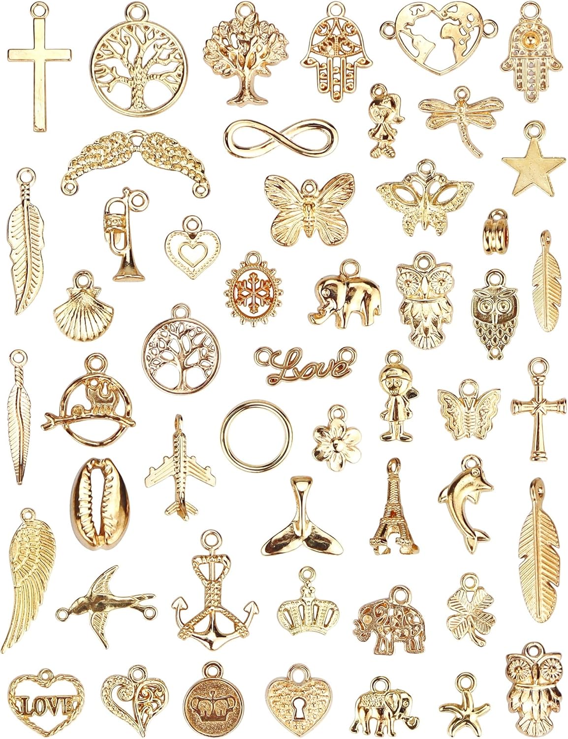 JIALEEY Wholesale Bulk 50PCS Mixed Gold Charms Pendants DIY for Necklace Bracelet Jewelry Making and Crafting