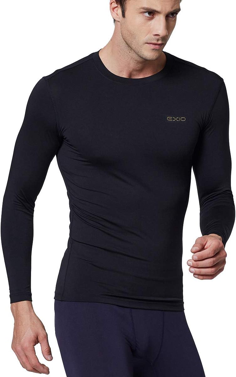 EXIO Mens Compression Baselayer Top Cool Dry Long & Short Sleeve Workout Shirt
