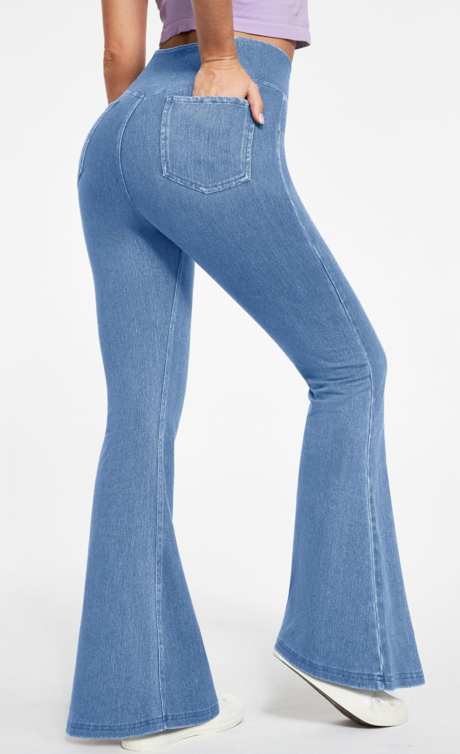 IUGA Bell Bottom Jeans for Women High Waisted Stretchy Flare Jeans Pull On Wide Leg Jean Woman V Cross Flare Leggings Pants