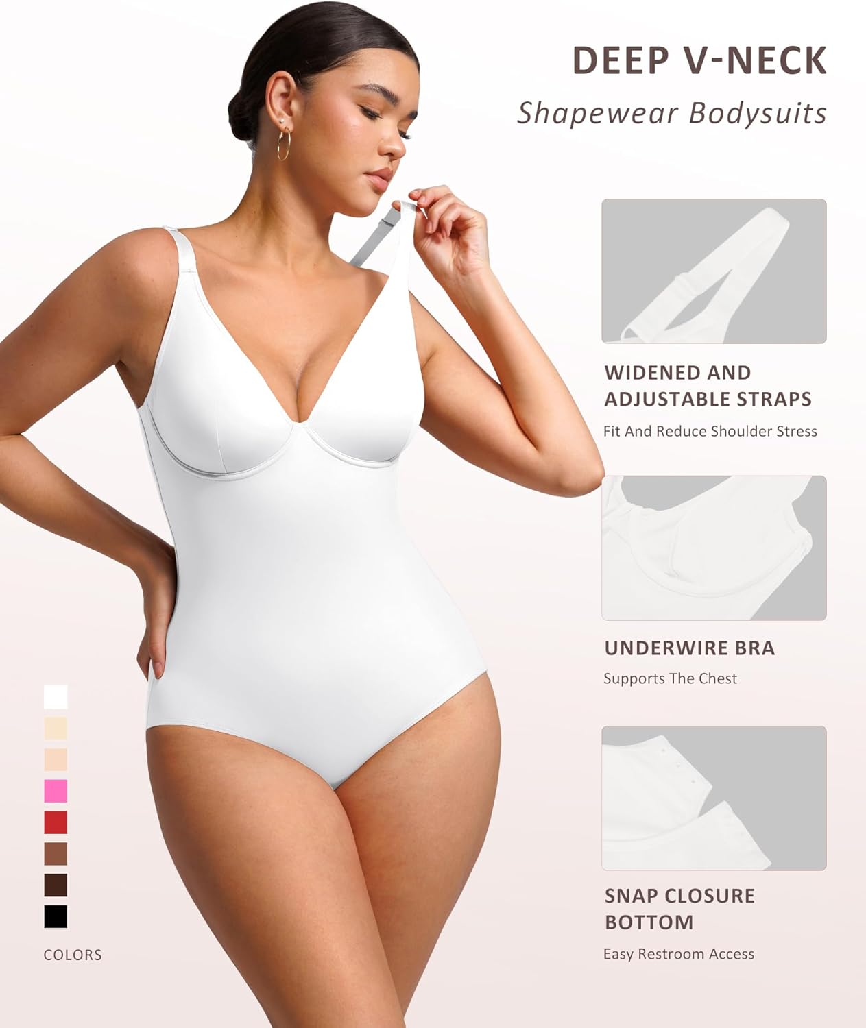 FeelinGirl Shapewear Bodysuits for Women Tummy Control Body Suits Deep V Neck Corset Body Shaper Tops