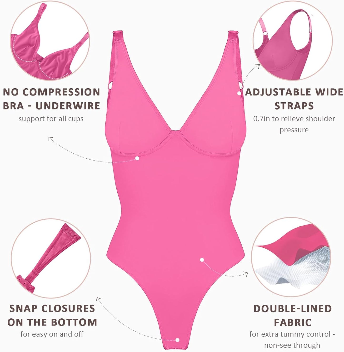 FeelinGirl Shapewear Bodysuits for Women Tummy Control Body Suits Deep V Neck Thong Body Shaper