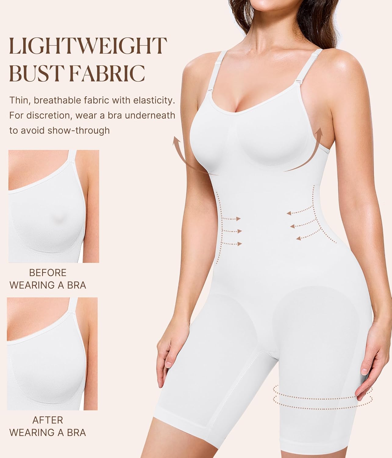 BRABIC Waist Trainer Bodysuit for Women Tummy Control Shapewear Round Neck Seamless Butt Lifter Full Body Shaper