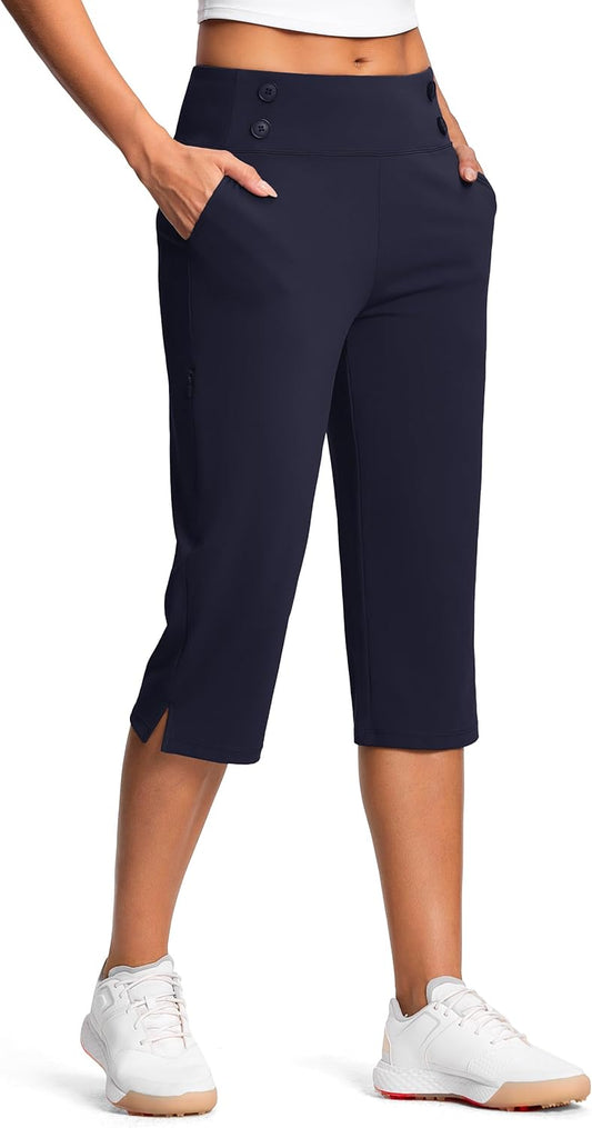 18" Dressy Capri Pants for Women High Waist Stretch Womens Golf Capris Pants for Summer with Pockets Work Casual