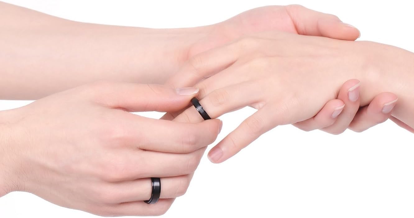 TIGRADE 4mm 6mm 8mm 10mm Black Titanium Rings Wedding Band Matte Comfort Fit for Men Women Size 3-15